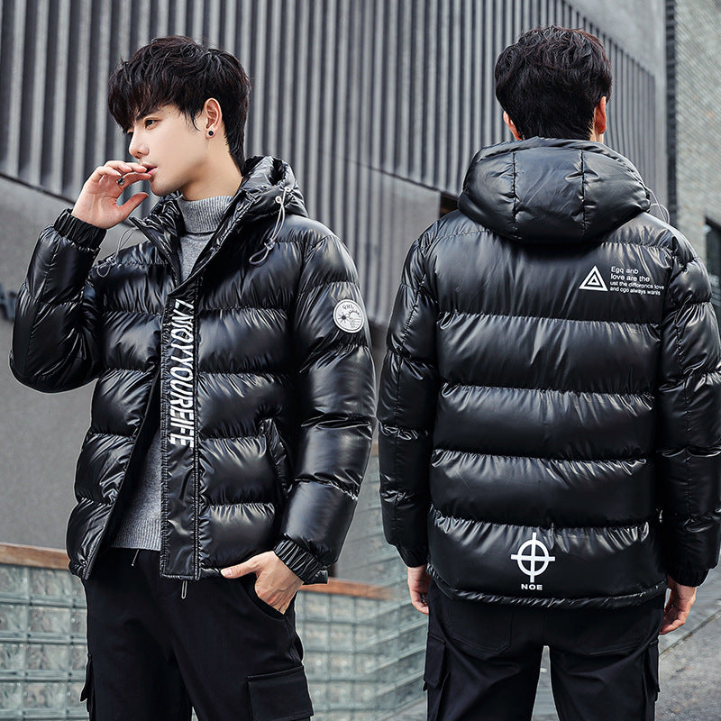 Winter New Coat Men's Korean Version Trendy Casual Handsome Loose Thickened Padded Jacket Shiny Leather Padded Jacket