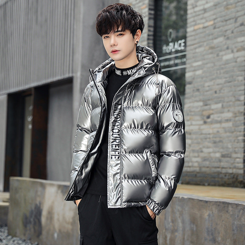 Winter New Coat Men's Korean Version Trendy Casual Handsome Loose Thickened Padded Jacket Shiny Leather Padded Jacket