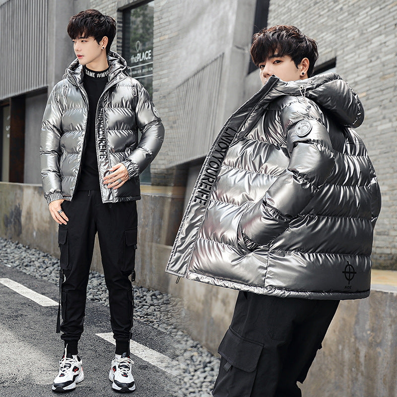 Winter New Coat Men's Korean Version Trendy Casual Handsome Loose Thickened Padded Jacket Shiny Leather Padded Jacket