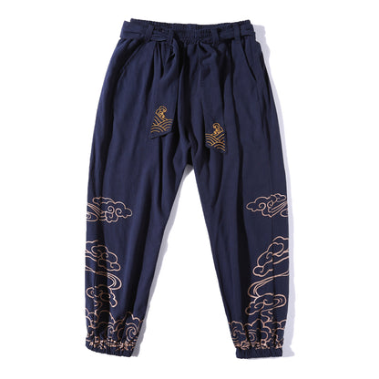 Pantalon de Style chinois pour hommes, pantalon imprimé petits pieds, ample, jambes larges, Bloomer