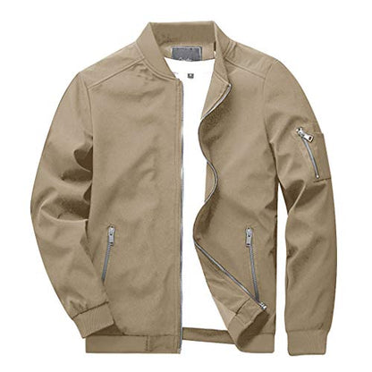 CRYSULLY Men’s Zip up Sports Jacket Windproof Softshell Anorak Jackets with Pockets Khaki