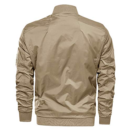 CRYSULLY Men’s Zip up Sports Jacket Windproof Softshell Anorak Jackets with Pockets Khaki