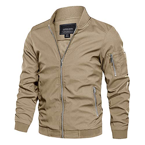 CRYSULLY Men’s Zip up Sports Jacket Windproof Softshell Anorak Jackets with Pockets Khaki