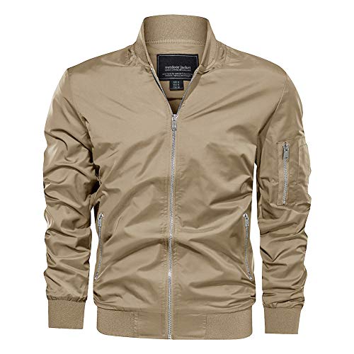 CRYSULLY Men’s Zip up Sports Jacket Windproof Softshell Anorak Jackets with Pockets Khaki