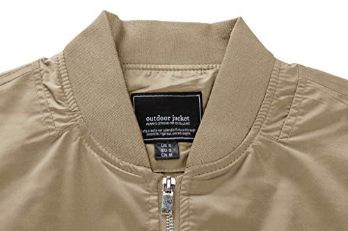 CRYSULLY Men’s Zip up Sports Jacket Windproof Softshell Anorak Jackets with Pockets Khaki