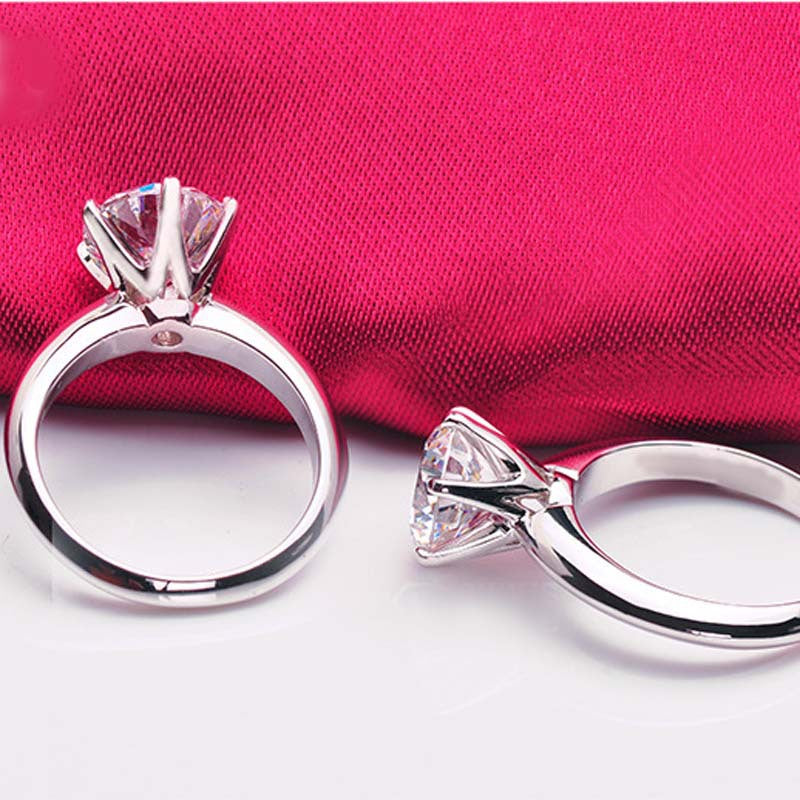 JZ017 Six-claw Simulation Female Diamond Ring 50 Points Platinum Wedding 1 Carat 2 Carat 3 Carat Zircon Ring