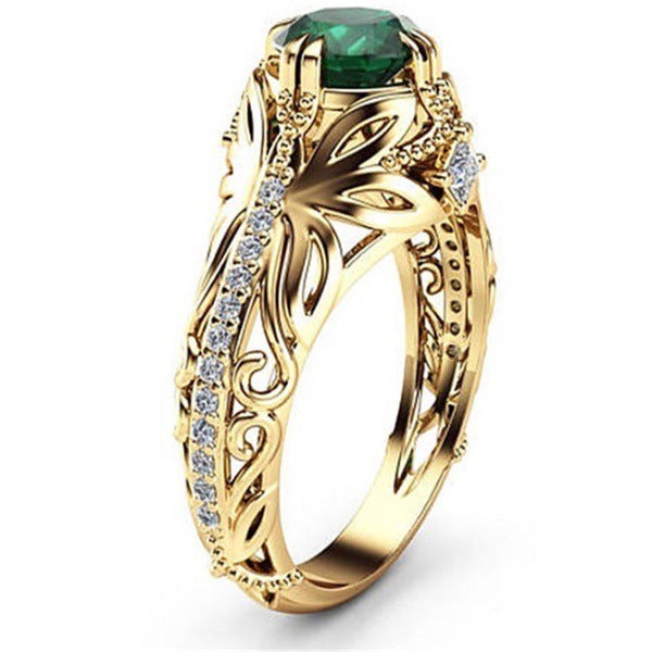 New Emerald-plated 14k Gold Ring European And American Luxury Simulation Diamond Engagement Ring