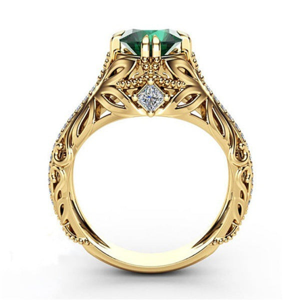 New Emerald-plated 14k Gold Ring European And American Luxury Simulation Diamond Engagement Ring