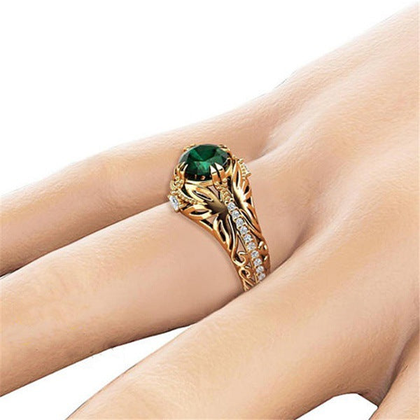 New Emerald-plated 14k Gold Ring European And American Luxury Simulation Diamond Engagement Ring