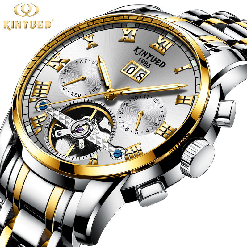 Stainless Steel Men's Tourbillon Multi-functional Calendar Automatic Mechanical Watch Explosion Models