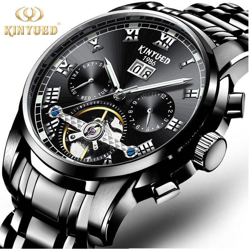 Stainless Steel Men's Tourbillon Multi-functional Calendar Automatic Mechanical Watch Explosion Models