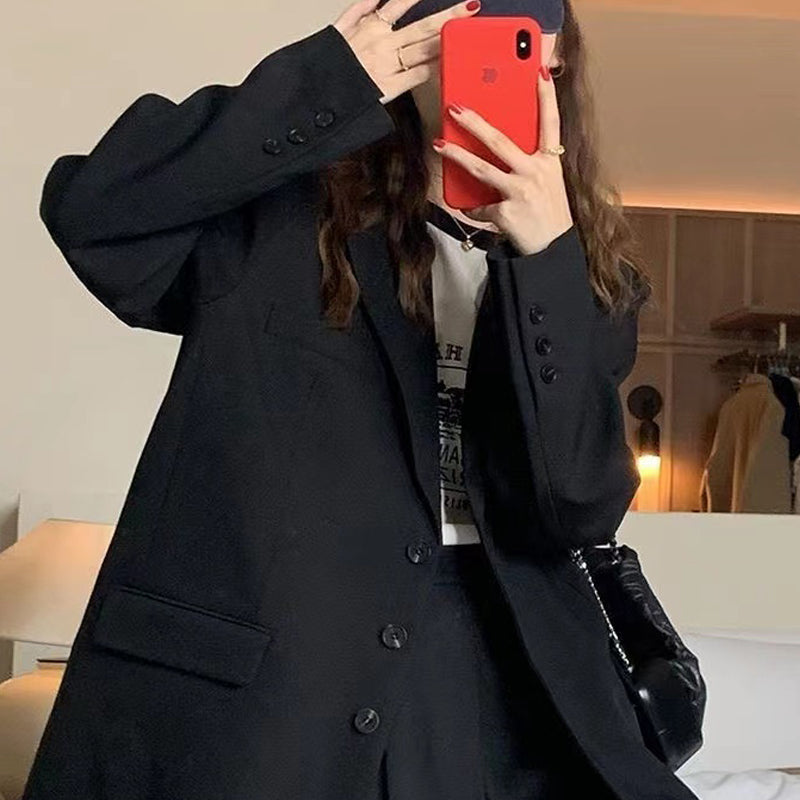 Suit Women&amp;#039;s Spring And Autumn New Student Casual Popular Oversize Black Small Temperament Suit Jacket