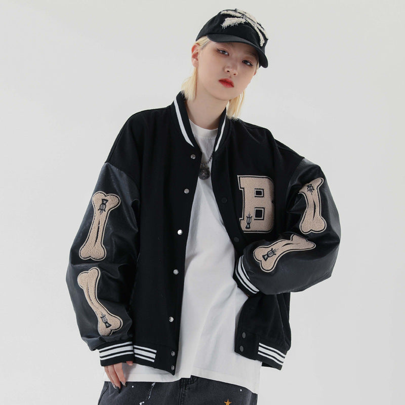 National Trend Letter Embroidery Baseball Uniform Men's Street Fashion Brand Contrast Color Splicing Jacket Hip-hop Trend Personality Jacket