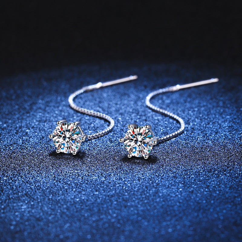 S925 Sterling Silver Ear Wire Plated Pt950 Moissanite Earrings 1 Carat Simple Classic Six-claw Moissanite Earrings Earrings