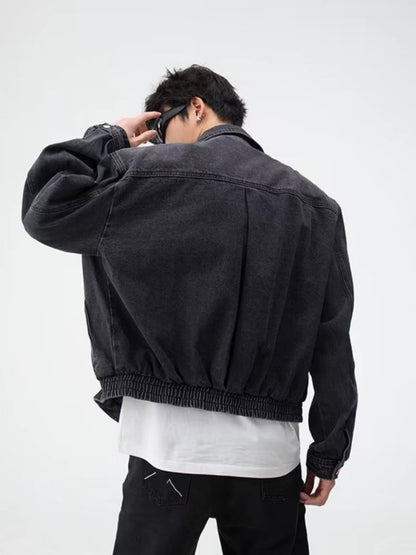 Veste en Denim avec épaulettes en métal pour hommes, ample, délavée, en détresse, rétro américain, courte, marque tendance, printemps et automne