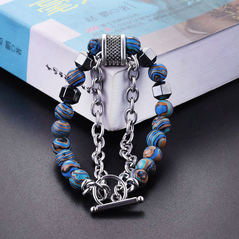 Men&#039;s Malachite Bracelet Metal Beaded Hip Hop New Fashion Bracelet Bracelet