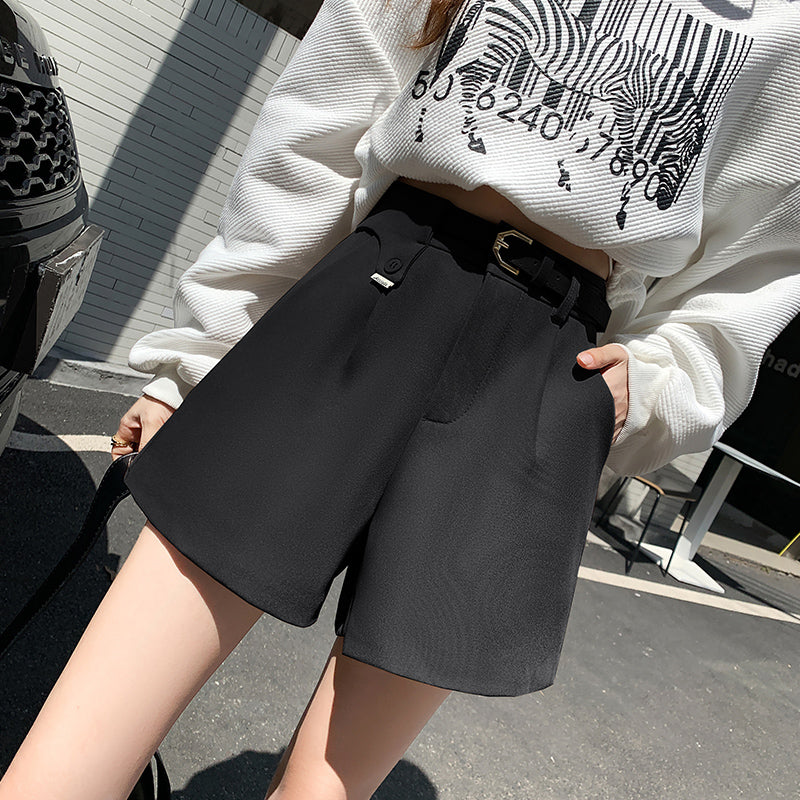 Khaki Suit Shorts Women's Autumn And Winter New High Waist A-line Loose Wide-leg Pants Casual All-match Outerwear Boots Pants