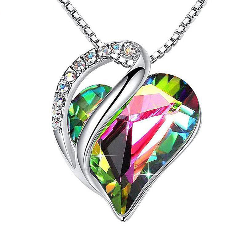 Geometric Heart Colorful Austrian Element Crystal Pendant Necklace