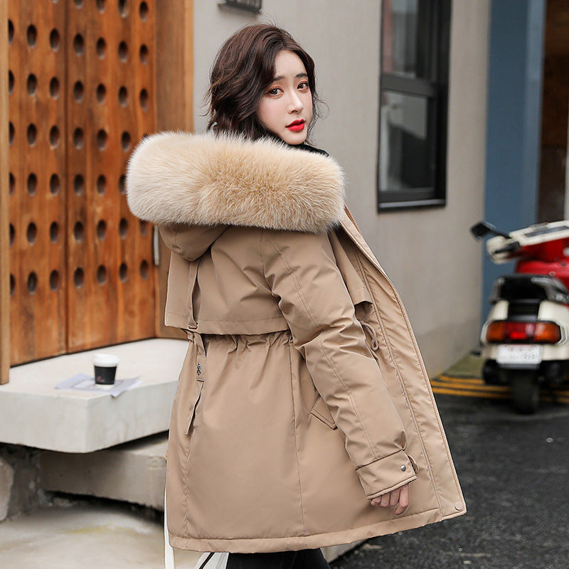 Winter Cotton Coat Women's Korean Version Mid-length Loose Warm Pie To Overcome Big Fur Collar Hooded Thickened Cotton Coat