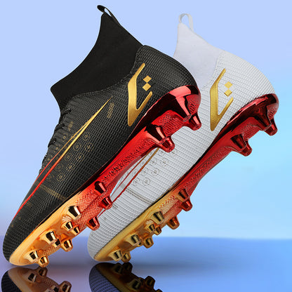 Gold-plated Soccer Shoes Boys And Girls AG Nails Artificial Turf Teenage Students Leather Foot Training Shoes