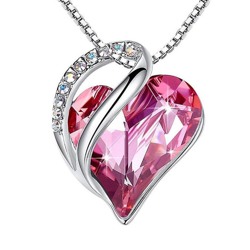 Geometric Heart Colorful Austrian Element Crystal Pendant Necklace