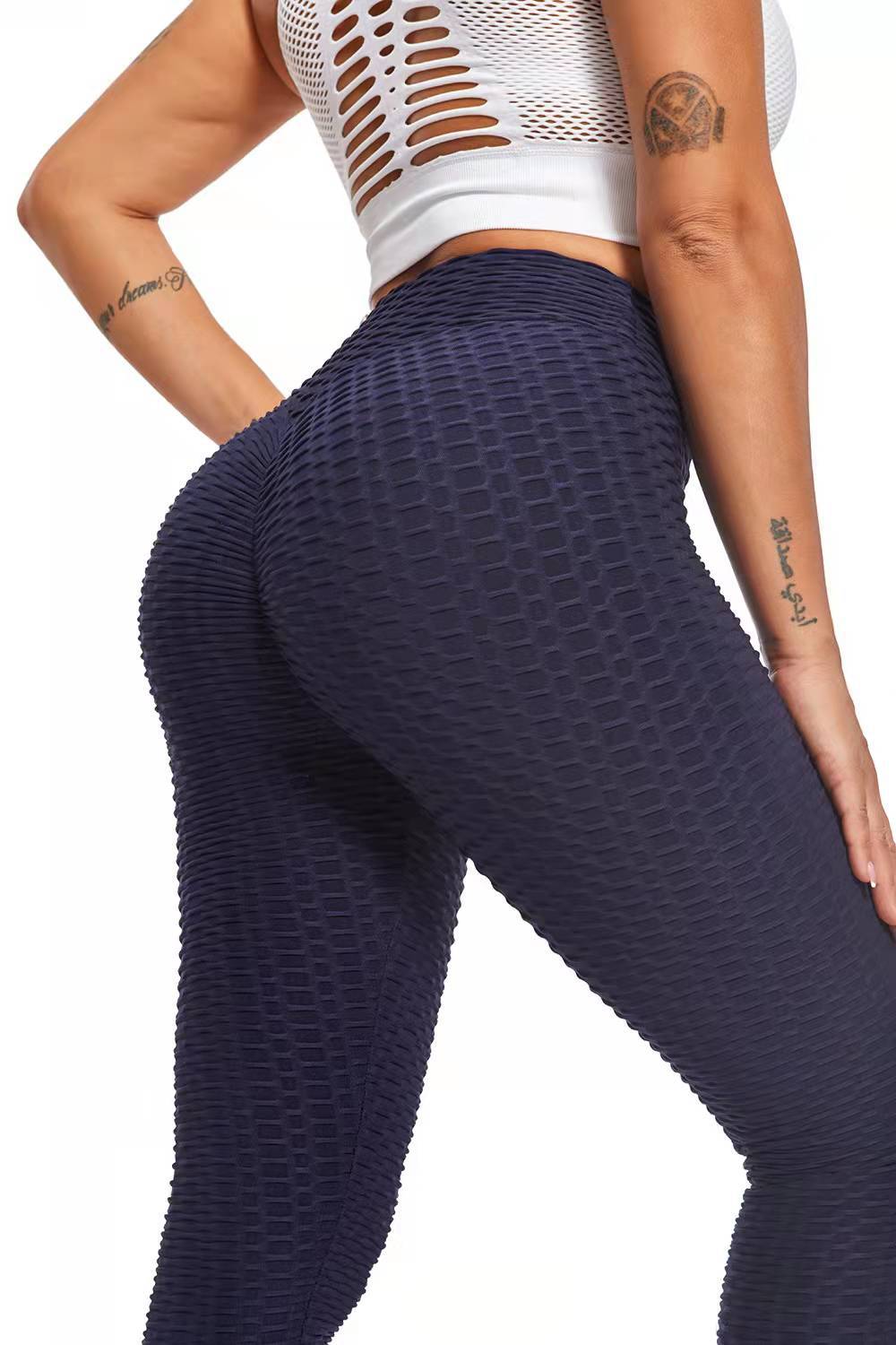 Cross-border Amazon Cross-border Peach Hip Leggings High Waist Sports Fitness Pants Jacquard Bubble Yoga Pants Large Size