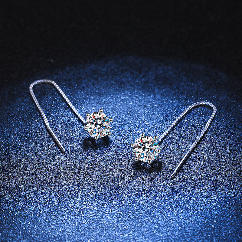 S925 Sterling Silver Ear Wire Plated Pt950 Moissanite Earrings 1 Carat Simple Classic Six-claw Moissanite Earrings Earrings