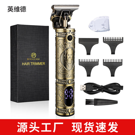 T9 Beard Digital Display Electric Hair Clipper Shaving Head Electric Clipper Carving Push White Power Clipper