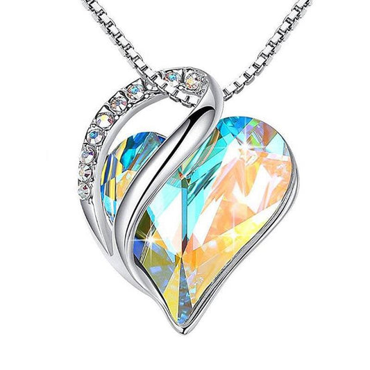 Geometric Heart Colorful Austrian Element Crystal Pendant Necklace