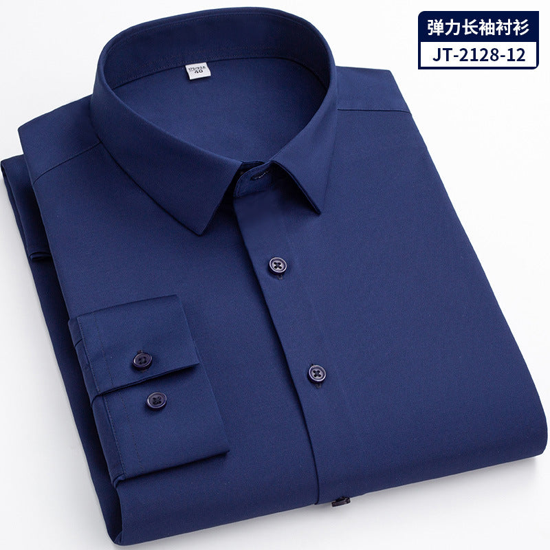 Stretch Silk Men's Shirt Long-sleeved New Solid Color Business Professional Overalls Work Shirt