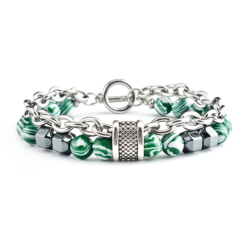 Men&#039;s Malachite Bracelet Metal Beaded Hip Hop New Fashion Bracelet Bracelet