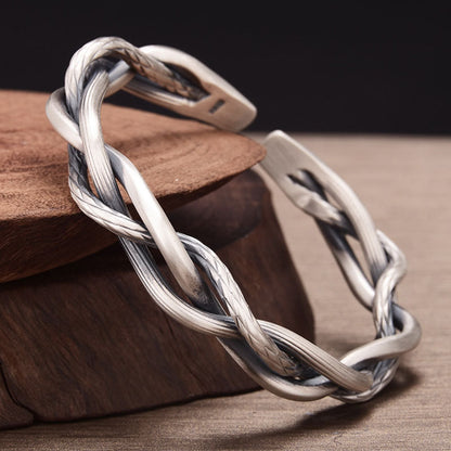 Bracelet torsadé tressé rétro européen et américain, en cuivre plaqué argent, Bracelet géométrique pour hommes, vente en gros 