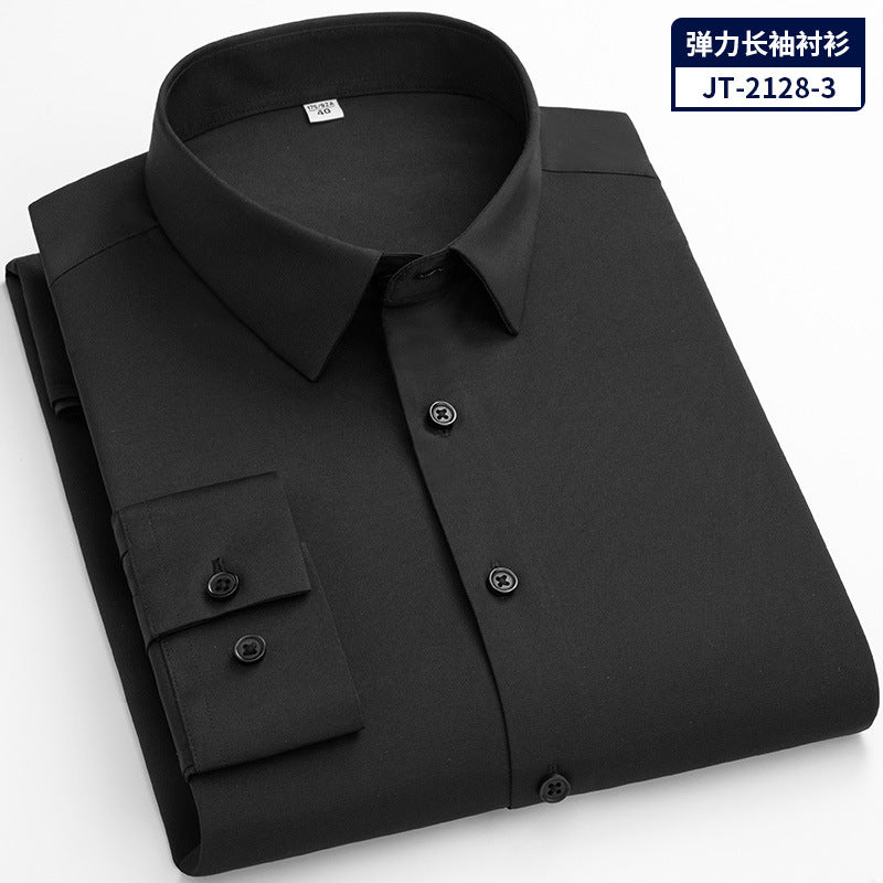 Stretch Silk Men's Shirt Long-sleeved New Solid Color Business Professional Overalls Work Shirt