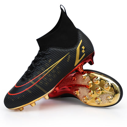 Gold-plated Soccer Shoes Boys And Girls AG Nails Artificial Turf Teenage Students Leather Foot Training Shoes