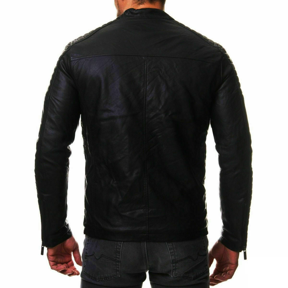 Men's Leather Jackets Stand Collar Zipper Cardigan Jacket Leather Jacket