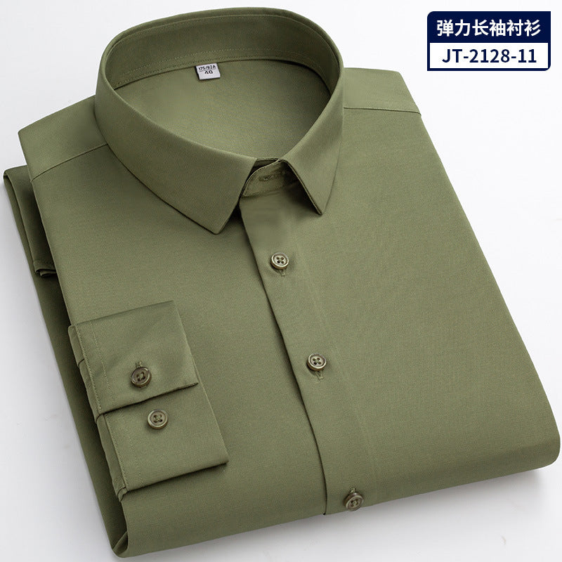 Stretch Silk Men's Shirt Long-sleeved New Solid Color Business Professional Overalls Work Shirt