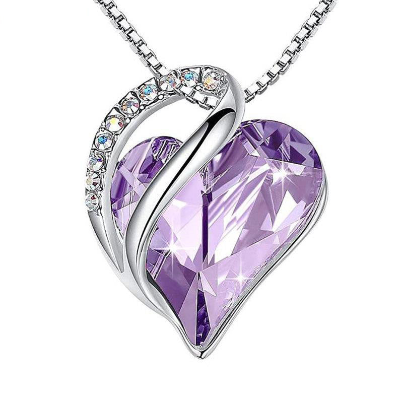 Geometric Heart Colorful Austrian Element Crystal Pendant Necklace