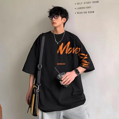 Klein Blue T-shirt Homme Manches Courtes Été Lâche Tendance Nationale Niche Manches Cinq Et Demi Ins Tide Marque High Street T-shirt Grande Taille