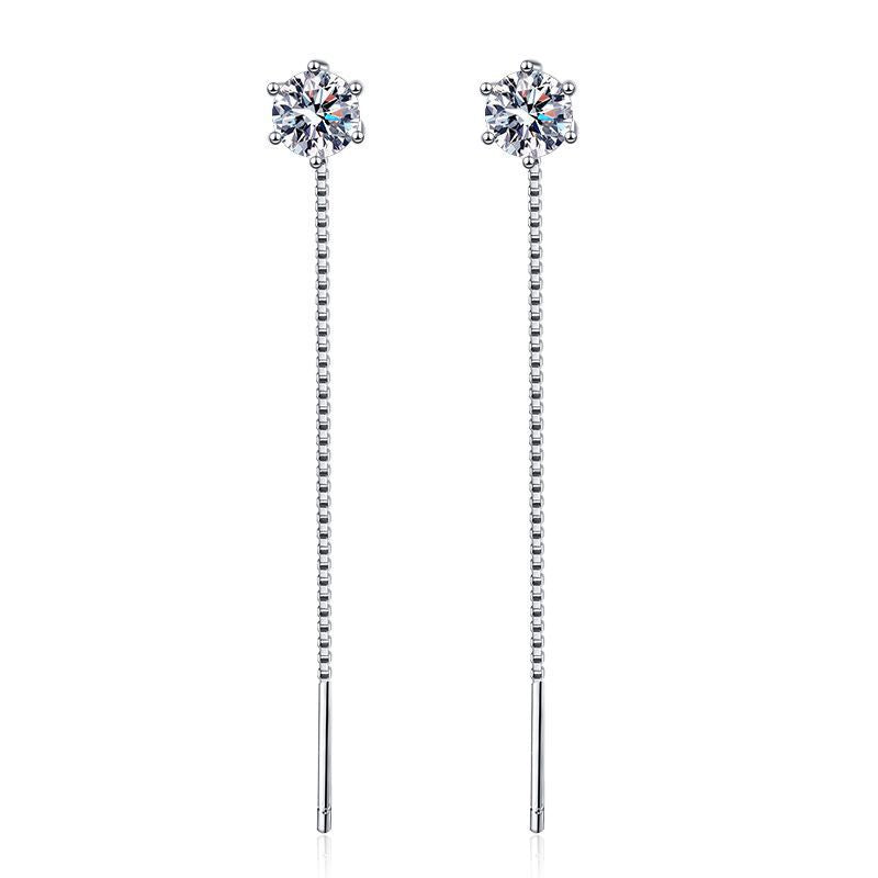 S925 Sterling Silver Ear Wire Plated Pt950 Moissanite Earrings 1 Carat Simple Classic Six-claw Moissanite Earrings Earrings