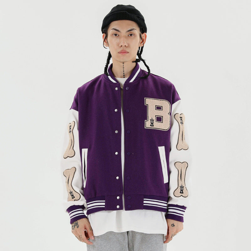 National Trend Letter Embroidery Baseball Uniform Men's Street Fashion Brand Contrast Color Splicing Jacket Hip-hop Trend Personality Jacket