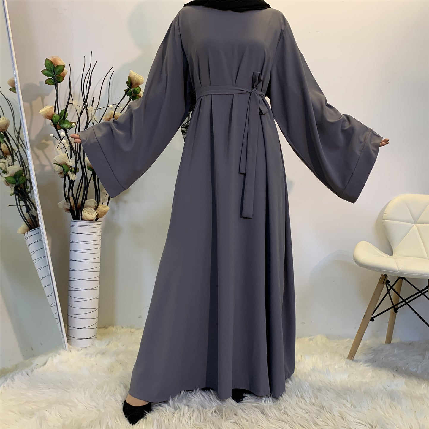 Arabic Robe Solid Color Large Size Dress