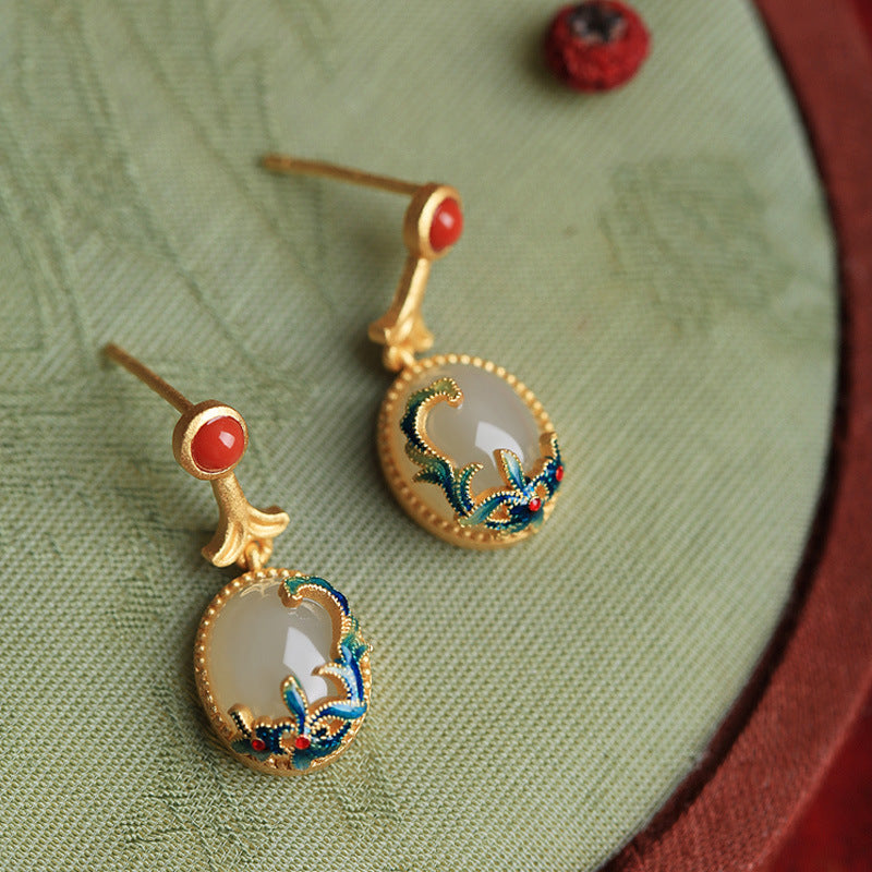 The Icing On The Cake Sterling Silver Ancient Gold Hetian Jade Earrings Female Summer Chinese Style Retro National Tide Earrings Earrings Earrings