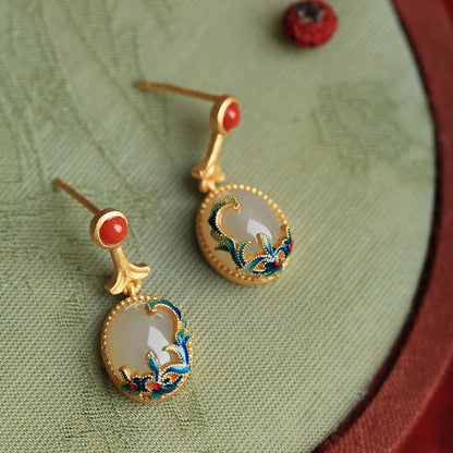 La Cerise Sur Le Gâteau Boucles D'oreilles En Argent Sterling Or Antique Hetian Jade Femme Été Style Chinois Rétro Marée Nationale Boucles D'oreilles Boucles D'oreilles 
