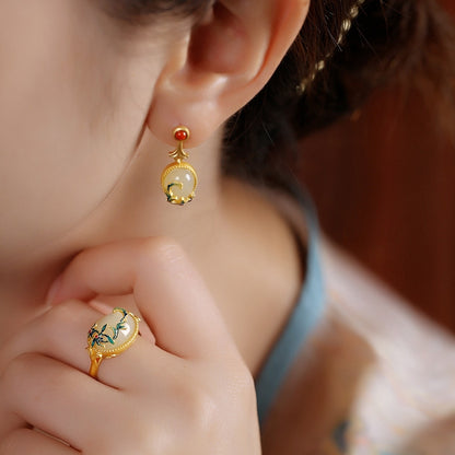 La Cerise Sur Le Gâteau Boucles D'oreilles En Argent Sterling Or Antique Hetian Jade Femme Été Style Chinois Rétro Marée Nationale Boucles D'oreilles Boucles D'oreilles 