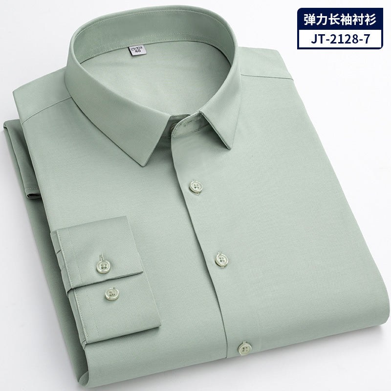 Stretch Silk Men's Shirt Long-sleeved New Solid Color Business Professional Overalls Work Shirt