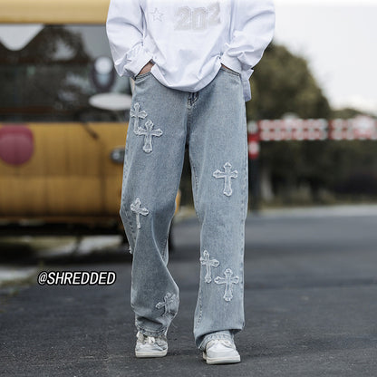 Jeans rétro à étiquetage croisé pour hommes 