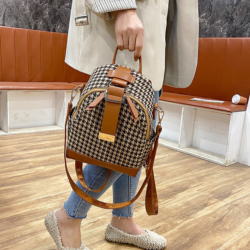 Shoulders Fashion Mini Houndstooth Popular Bag Trendy Korean Version Ins Backpack Schoolbag For Women