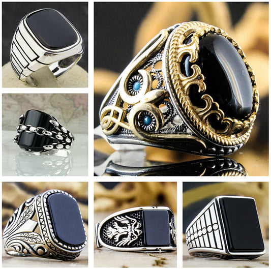 Winnie Cross-border Hot-selling Jewelry European And American Style Popular Retro Pattern Black Face Zircon Ring Manufacturers Wholesale And Direct Sales