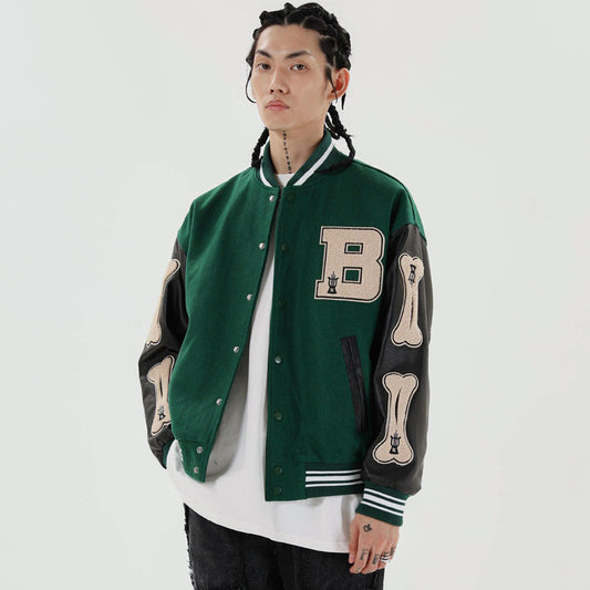 National Trend Letter Embroidery Baseball Uniform Men's Street Fashion Brand Contrast Color Splicing Jacket Hip-hop Trend Personality Jacket