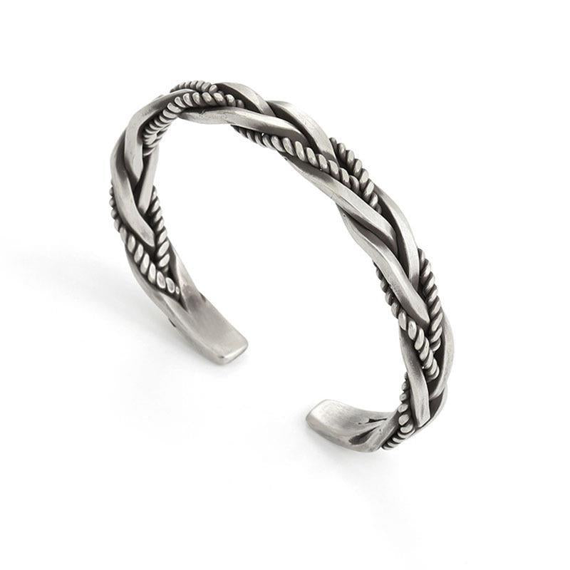 Europe And America Retro Braided Twist Open Bracelet Copper Silver Plated Bracelet Men's Geometric Bracelet Wholesale